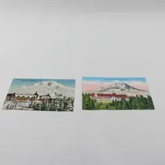 Lot Of 2 Vintage Timberline Lodge Mt Hood Oregon Color Litho Postcards 1930s