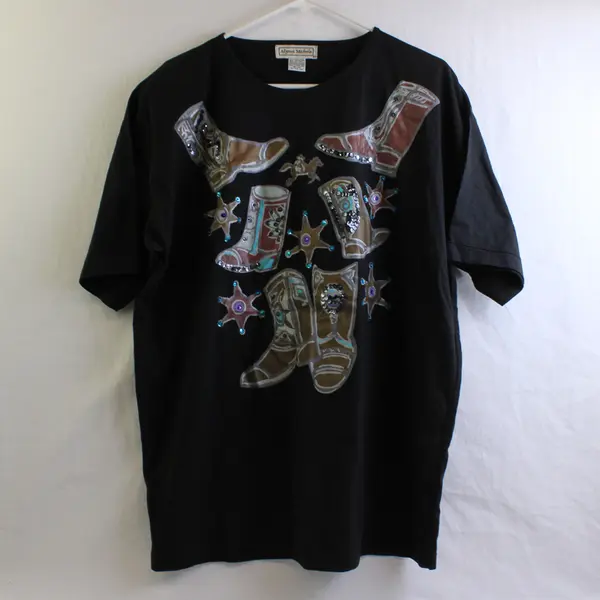 Alyssa Michele Women Top OS Black Vintage T Shirt Shoulder Pads Sequins