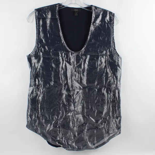 J Crew Sleeveless Top Size Small Blue Metallic Blouse Lightweight