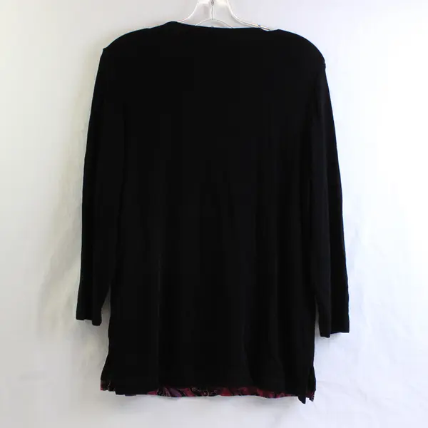 French Laundry Black 3/4 Sleeve Travel Knit Top Size L Red Purple Accent 