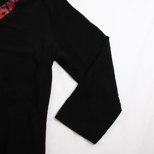 French Laundry Black 3/4 Sleeve Travel Knit Top Size L Red Purple Accent 