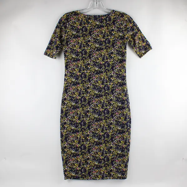 LulaRoe Julia Dress Size XXS Navy Yellow Floral Pattern Polyester Blend