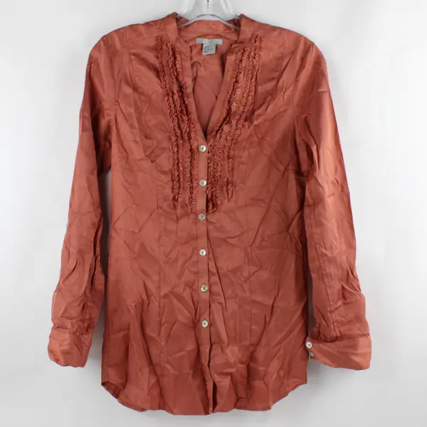 H&M Women's Size 2 Ruffle Button Front Blouse Top Shirt