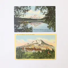 Lot Of 2 Vintage Mt Hood Oregon Color Litho Postcards Timberline Lodge Lost Lake