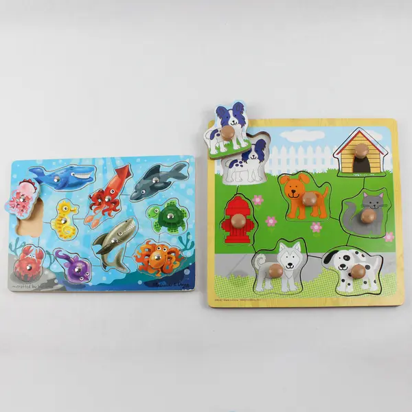 Lot of 2 -Melissa & Doug Wooden Puzzles Sea Life & Dogs Kids Toy