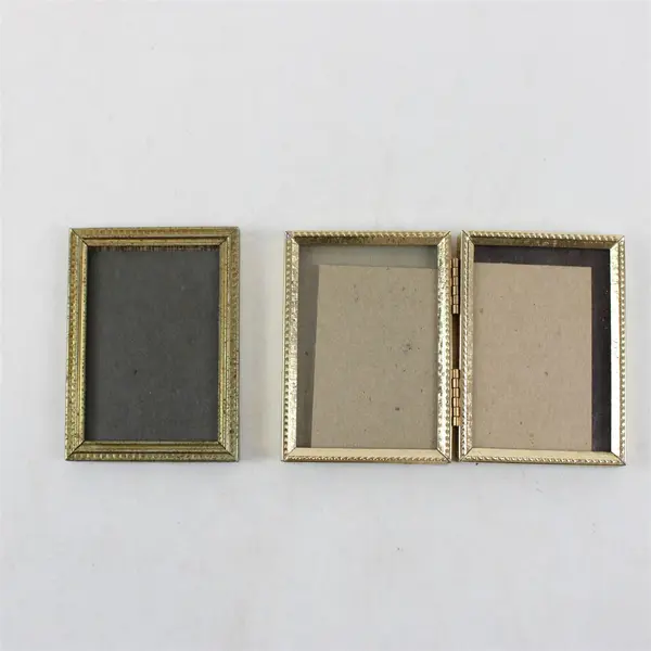 Lot of 2 Vtg Small Gold-Toned Photo Frames - Hinged Double and Single