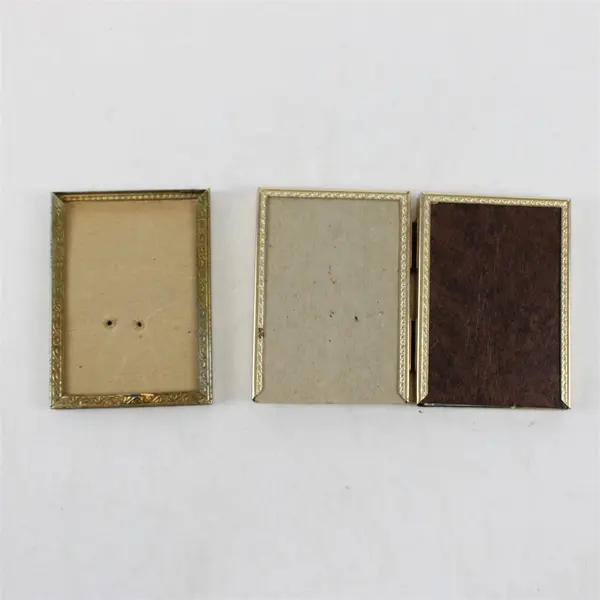 Lot of 2 Vtg Small Gold-Toned Photo Frames - Hinged Double and Single