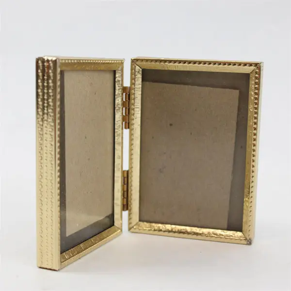 Lot of 2 Vtg Small Gold-Toned Photo Frames - Hinged Double and Single