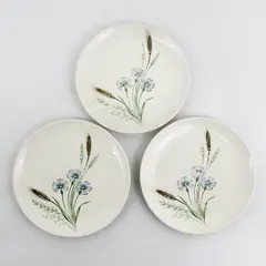 Set of 3 Prairie Flower Japan Blue Flower Wheat Pattern Bread Plates 6 1/2"