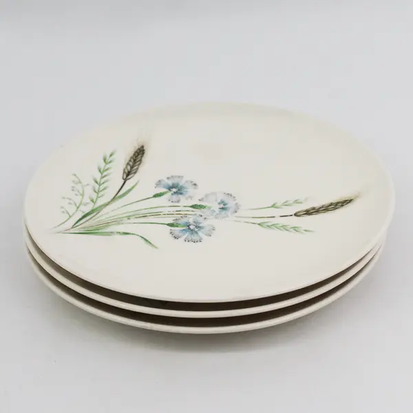 Set of 3 Prairie Flower Japan Blue Flower Wheat Pattern Bread Plates 6 1/2"