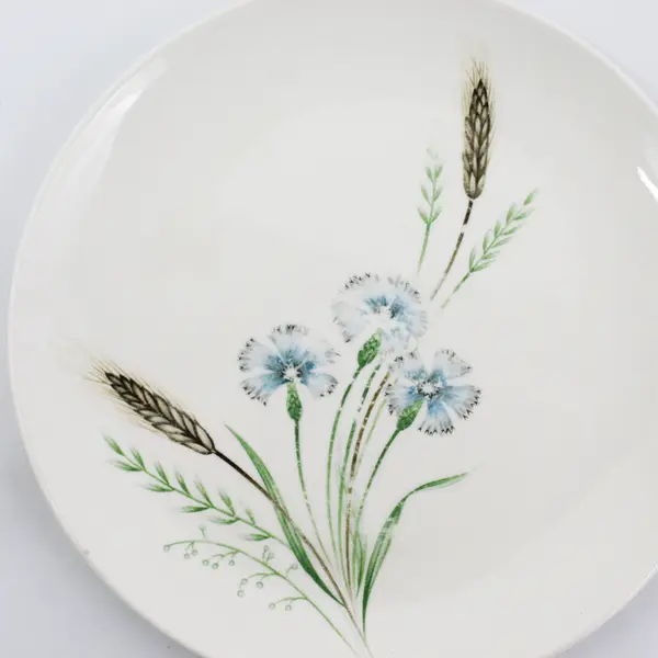 Set of 3 Prairie Flower Japan Blue Flower Wheat Pattern Bread Plates 6 1/2"