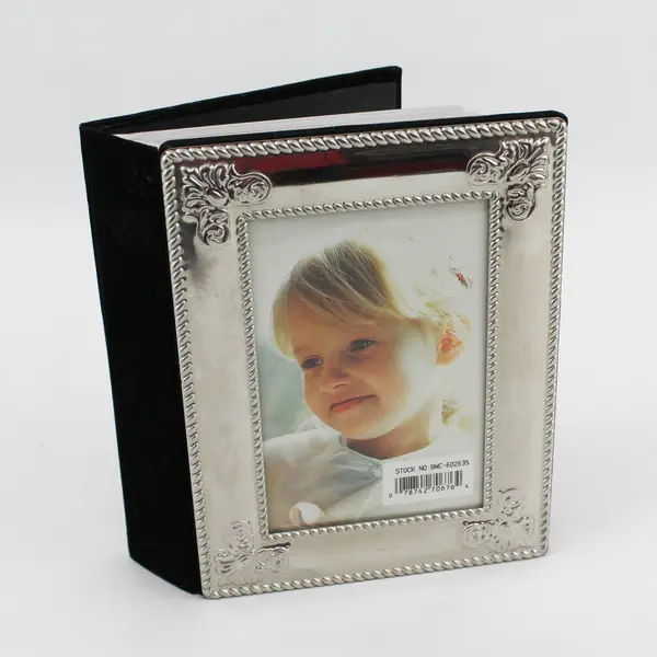 Vtg Silver & Black Velvet Picture Frame w/Built in Photo Album 50 Slots - 3"x4" 