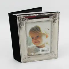 Vtg Silver & Black Velvet Picture Frame w/Built in Photo Album 50 Slots - 3"x4" 