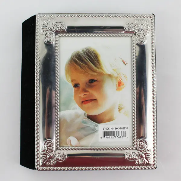Vtg Silver & Black Velvet Picture Frame w/Built in Photo Album 50 Slots - 3"x4" 