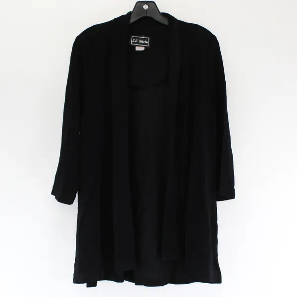 Vtg L.L. Martin Women's 12 (M) Black Open Front 1/2 Sleeve Stretchy Cardigan