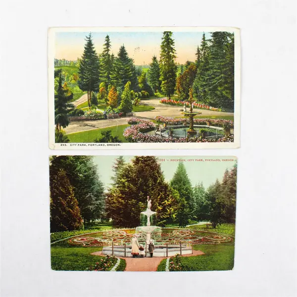 Lot Of 2 City Park Fountain Portland Oregon Color Litho Postcards 1909 1917