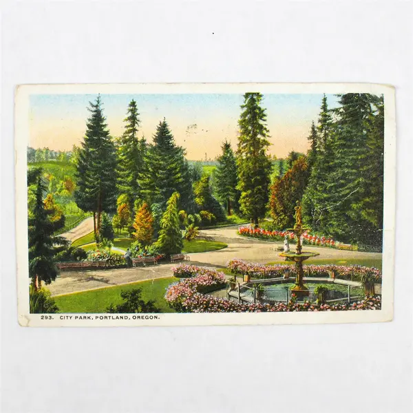 Lot Of 2 City Park Fountain Portland Oregon Color Litho Postcards 1909 1917