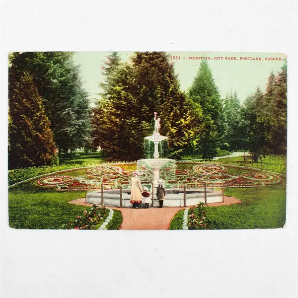 Lot Of 2 City Park Fountain Portland Oregon Color Litho Postcards 1909 1917