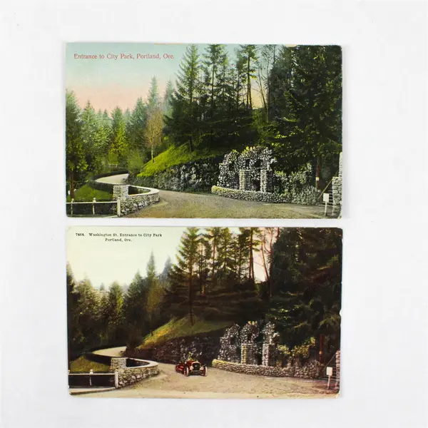 Lot Of 2 Entrance To City Park Portland Oregon Color Litho Postcards 