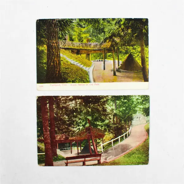 Lot Of 2 City Park Bridges Portland Oregon Color Litho Postcards 