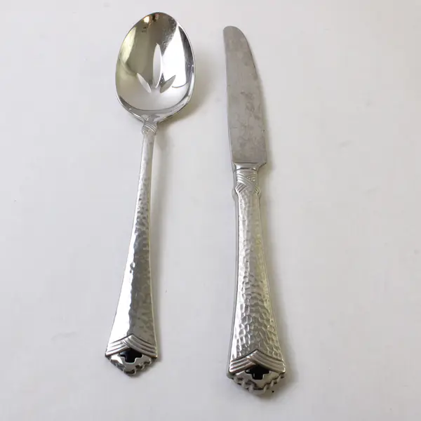 Lot of 2 Oneida Tessoro-Black Stainless French Hollow Knife & Pierced Tablespoon