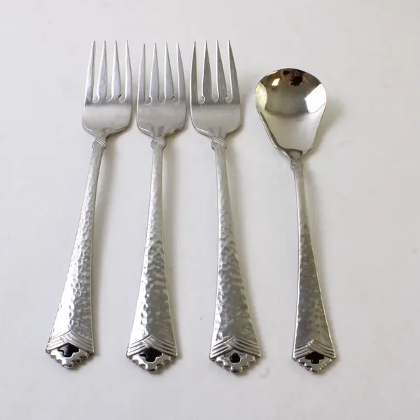 Lot of 4 Oneida Tessoro-Black Stainless 3 Salad Forks & A Sugar Spoon