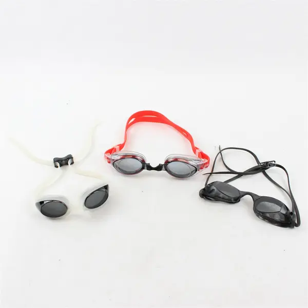 Lot Of 3 Unbranded Assorted Swimming Goggles (Red, Black, White)
