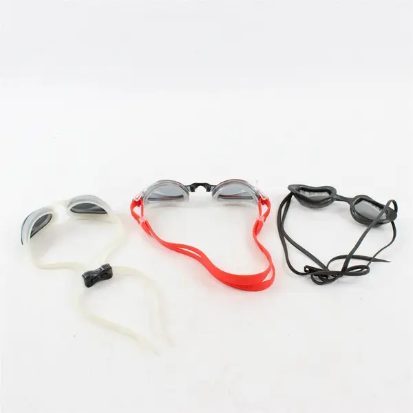 Lot Of 3 Unbranded Assorted Swimming Goggles (Red, Black, White)