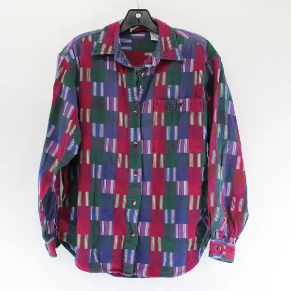 Vtg Citi-Craze Men's M Multicolor Plaid 100% Cotton Button Up Long Sleeve Shirt