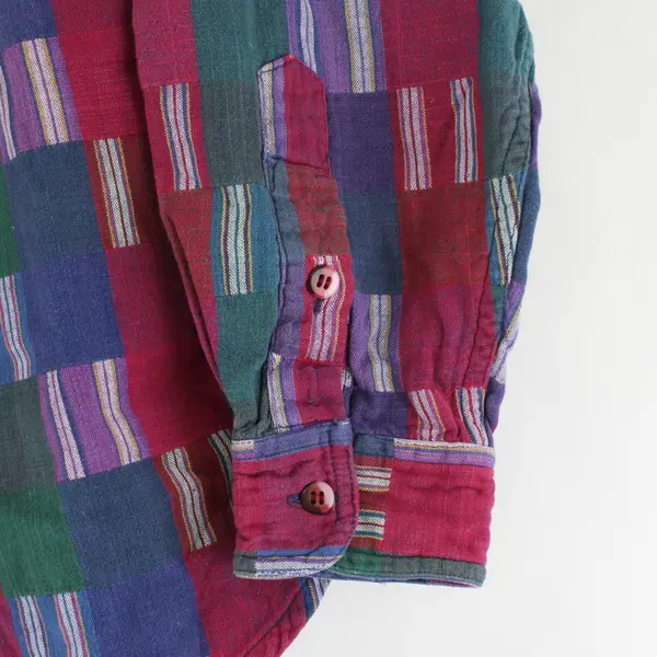 Vtg Citi-Craze Men's M Multicolor Plaid 100% Cotton Button Up Long Sleeve Shirt