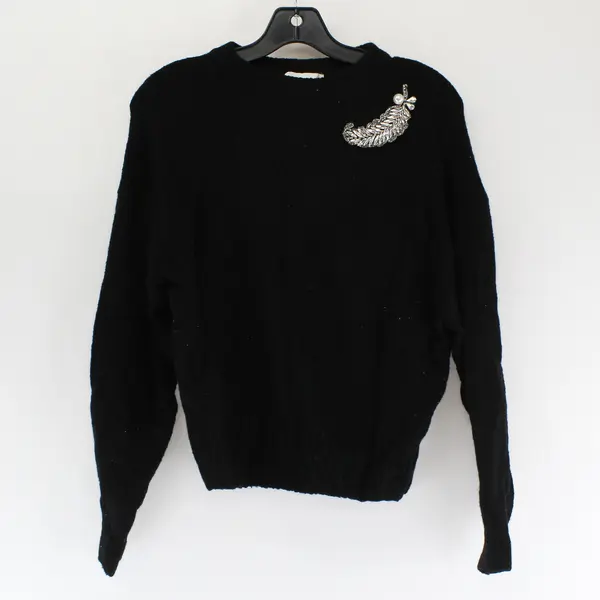 H&M Women's S Black Knit Pullover Sweater with Beading Embellished Neckline