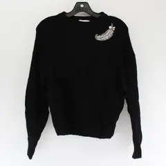 H&M Women's S Black Knit Pullover Sweater with Beading Embellished Neckline