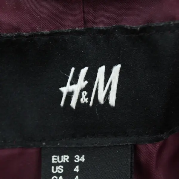 H&M Women's 4 Wine Colored Double-Breasted Belted - Pea Coat 