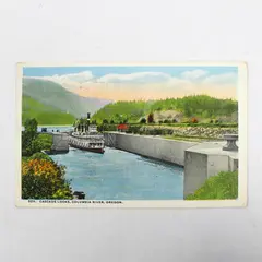 Vintage Cascade Locks Columbia River Color Litho Postcard 1919