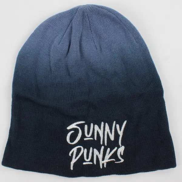 District One Size Blue Ombre Beanie Embroidered "Sunny Punks" 100% Cotton