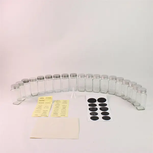 Lot Of 19 Unbranded Glass Spice Jars With Twist Tops (Labels & Small Funnel)