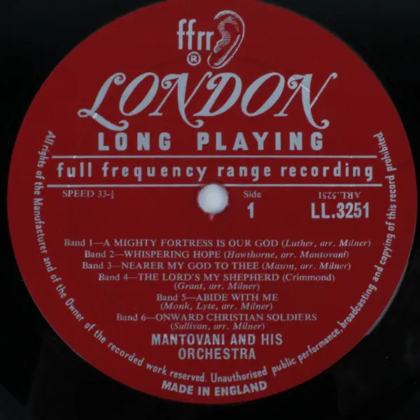 Mantovani Songs Of Praise 12" Vinyl Record 