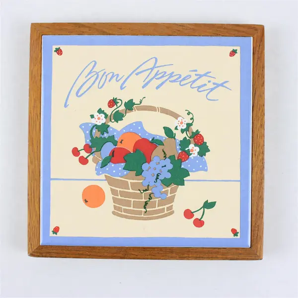 Hallmark Bon Appetit Ceramic Trivet Wall Hanging 7" Glazed Decorative