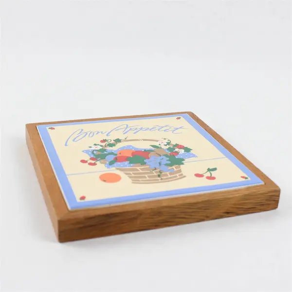 Hallmark Bon Appetit Ceramic Trivet Wall Hanging 7" Glazed Decorative