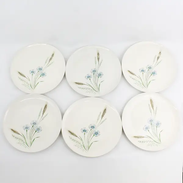 Set of 6 Vintage Prairie Flower Dinner Plates From Japan