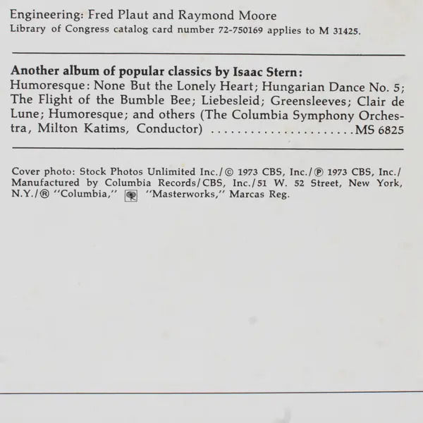 Isaac Stern Romance 12" Vinyl Record