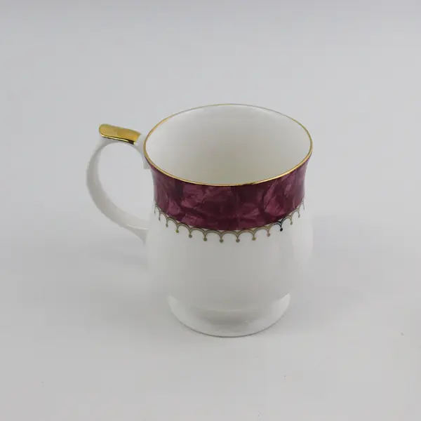2 Queen's Fine China Symphony Coffee Cups White W/ Gold Trim Colored Bands
