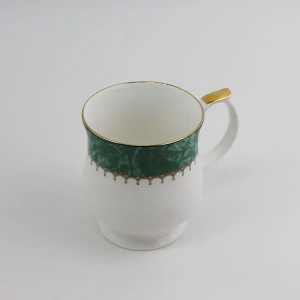 2 Queen's Fine China Symphony Coffee Cups White W/ Gold Trim Colored Bands