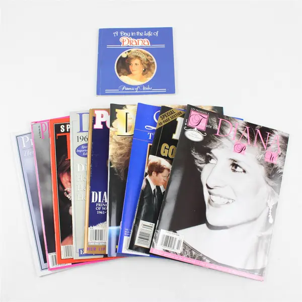 Lot of 10 Princess Diana Magazines + Book & Ephemera Memorial Issues