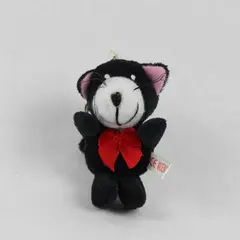 Plush Black & White Cat Keychain - Metal Ring, Pre-Owned Cute Bag Charm