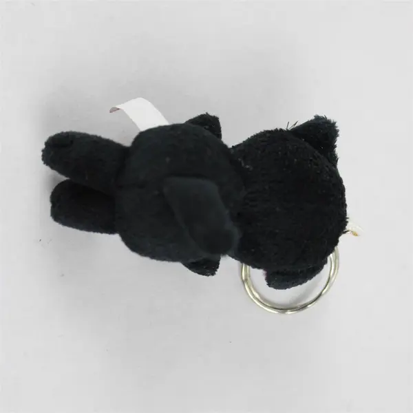 Plush Black & White Cat Keychain - Metal Ring, Pre-Owned Cute Bag Charm