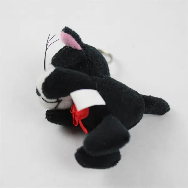 Plush Black & White Cat Keychain - Metal Ring, Pre-Owned Cute Bag Charm