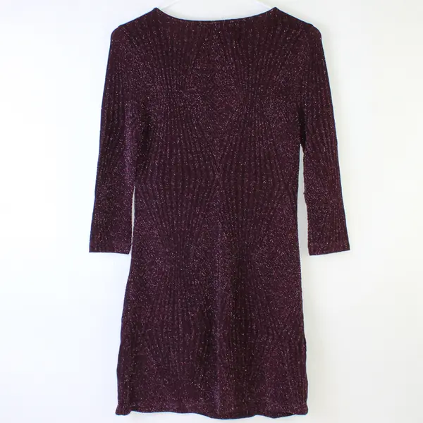 Trixxi Knit 3/4 Sleeve Shift Mini Dress Size XS Purple With Glitter Accents 