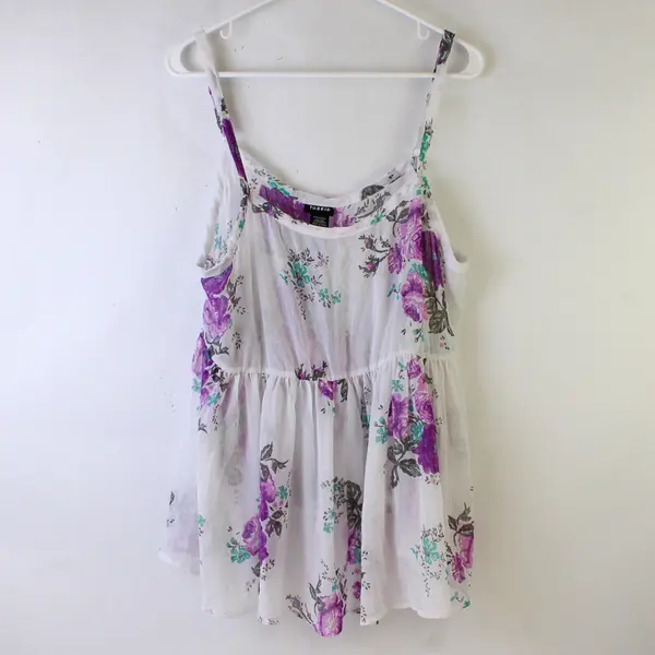 Torrid Floral Chiffon Sheer Floral Tank Top Size 1 White Purple 