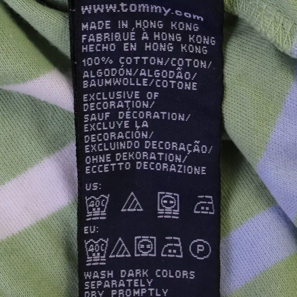 Tommy Hilfiger Men’s Polo Shirt Large Green Blue Striped Short Sleeve Top